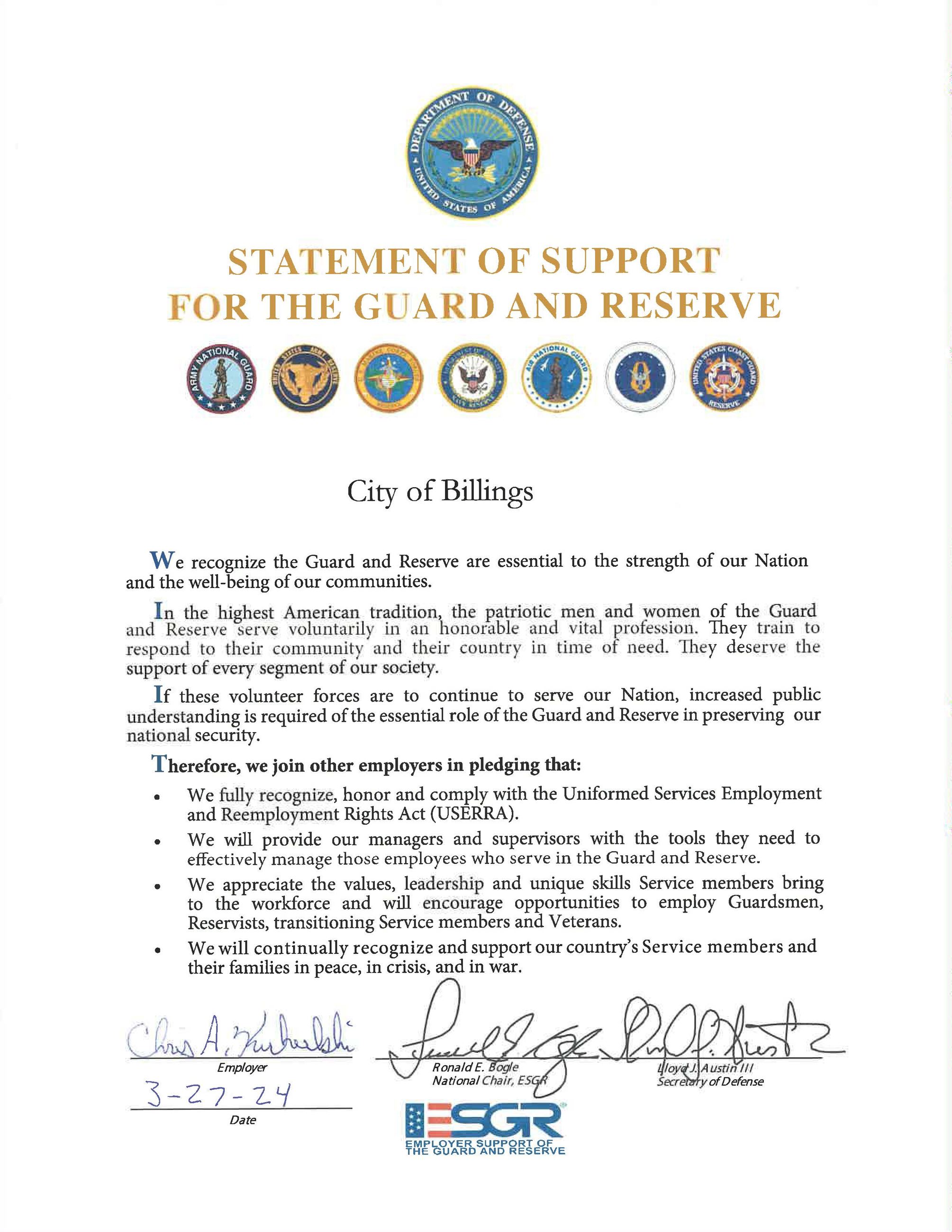 Statement of Support for the Guard and Reserve 032024